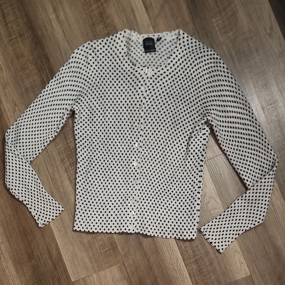 Saks Fifth Avenue Black Label 100% Cashmere Polka Dot Cardigan Sweater - Picture 2 of 15